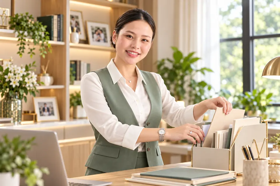 Hương Ly sắp xếp hồ sơ gia đình